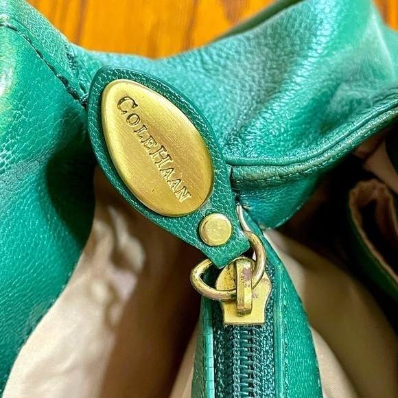 Cole Haan Leather Shoulder Bag Satchel Hobo Emerald Green - Picture 4 of 12